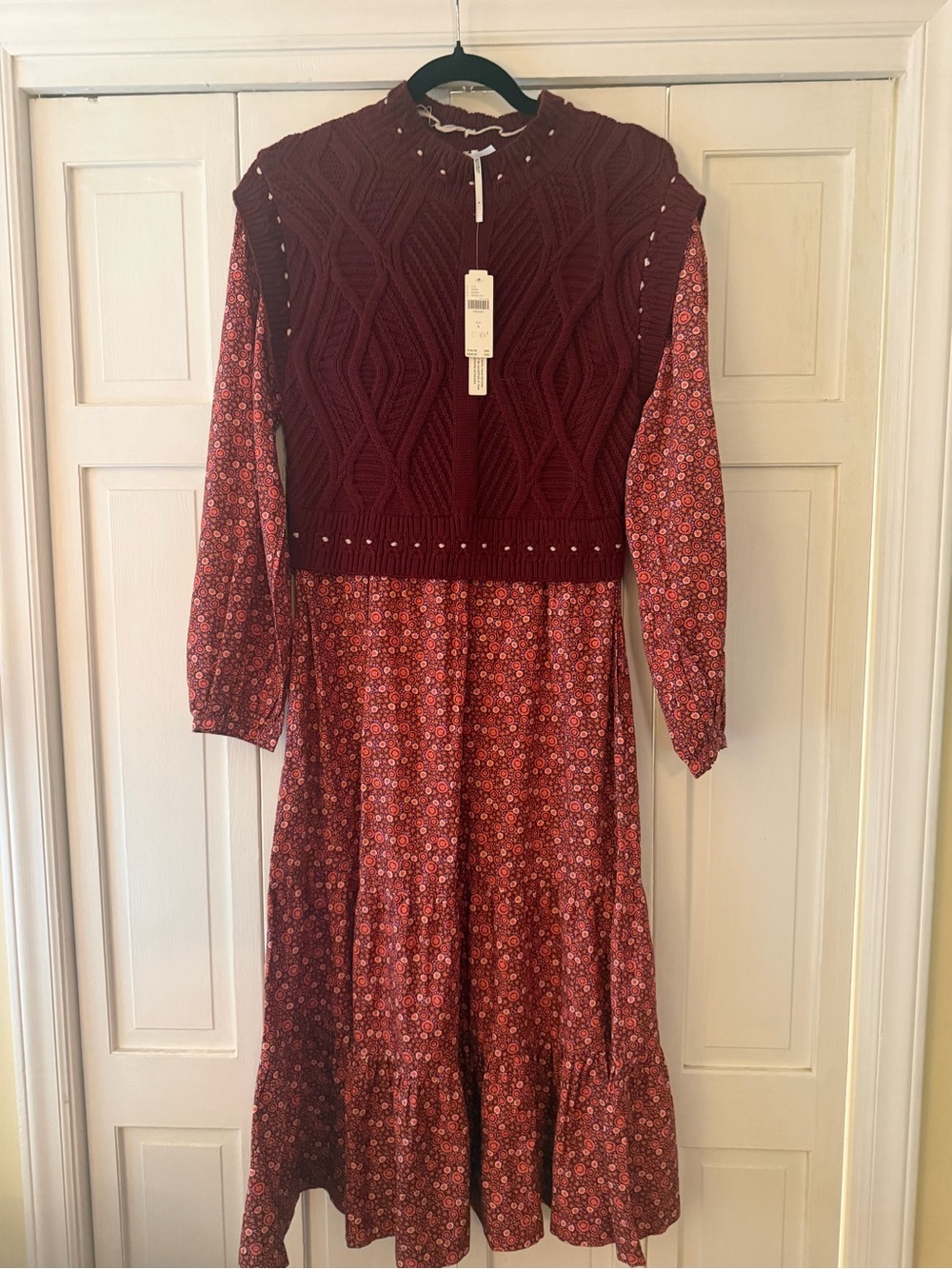 Anthropologie Dress Layered Sweater Boho Prairie Ruffled Size Small NWT